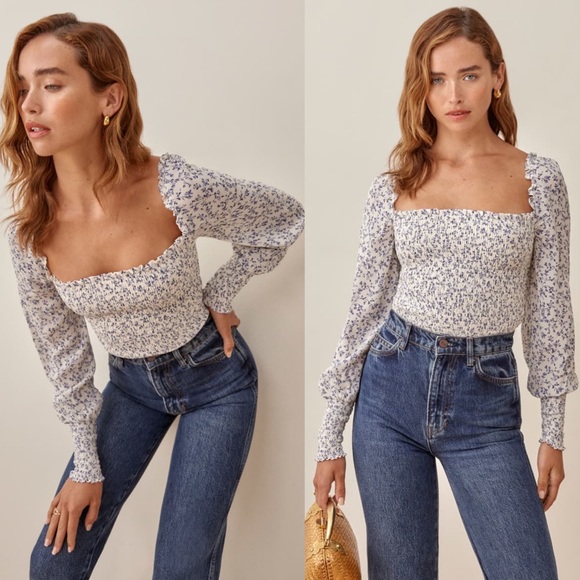 Reformation Tops - Reformation Pinto Floral Smocked Square Neck Top